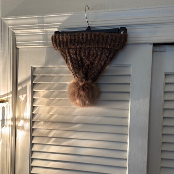 Free People Brown Knit Beanie with Faux Fur Pom - Picture 1 of 4